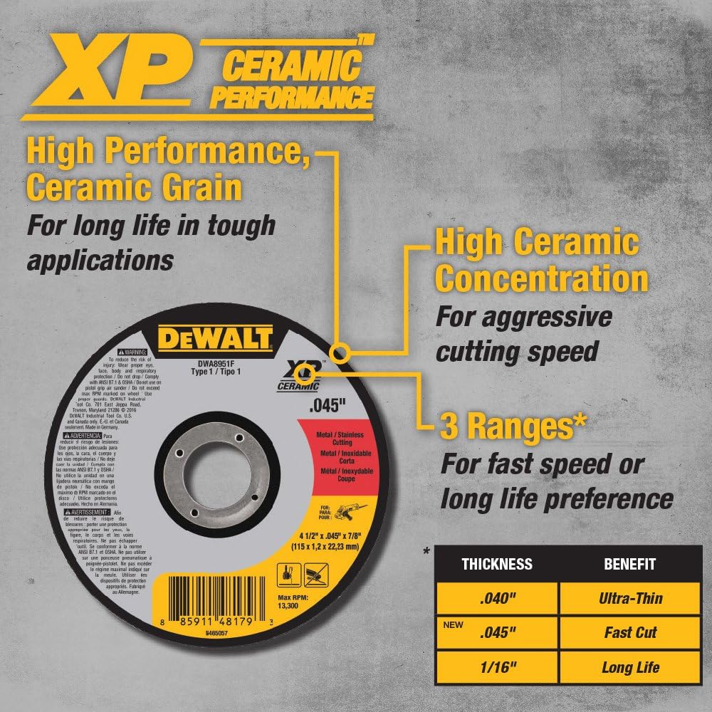 DEWALT DWA8951F ELITE SERIES™ Cutting Wheels 4-1/2" x 0.045" x 7/8"