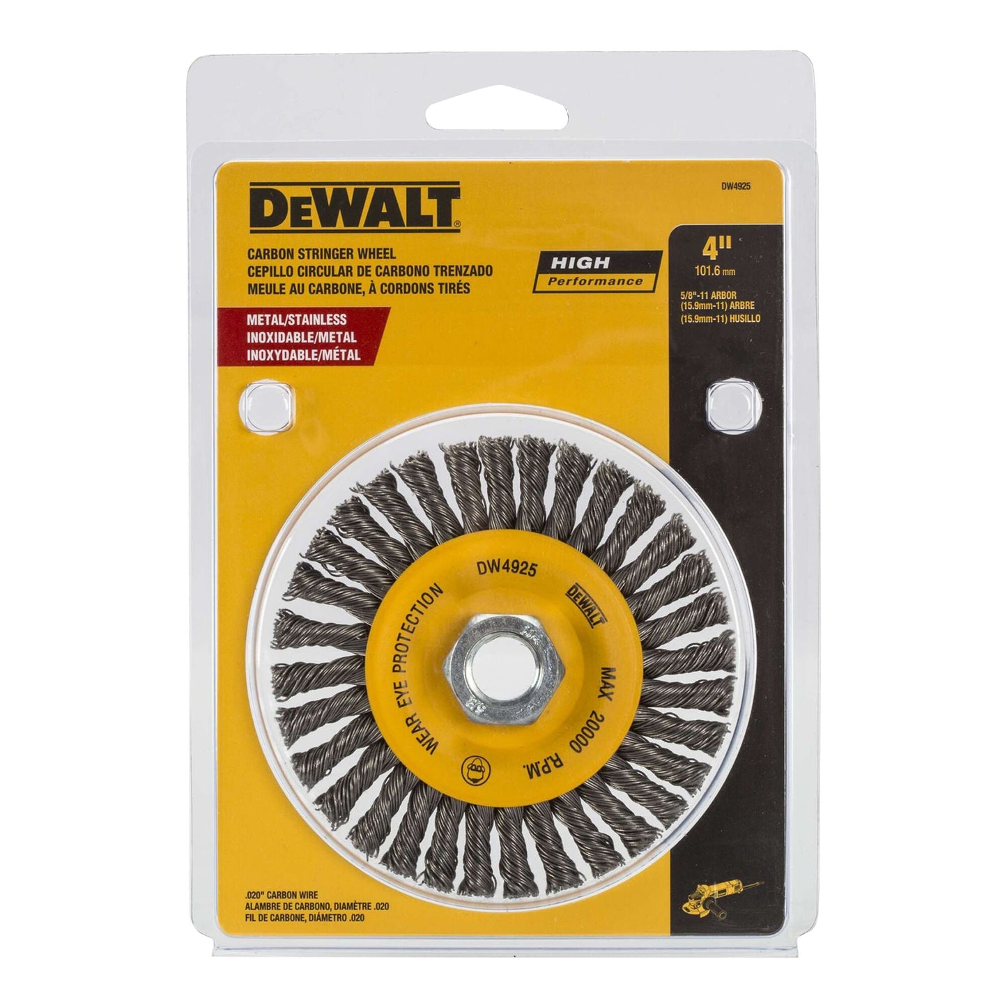 DeWalt DW4930 4" x 5/8"-11 HP .020 Carbon Stringer Wire Wheel