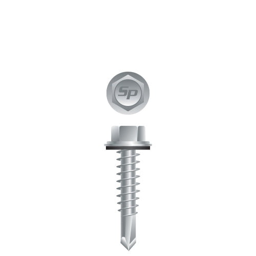 HA1448C - Strong-Point Unslotted Indented Hex Washer Head, Strong-Shield Coated with 5/8 O.D. Bonded Washer, 14-14 x 3, #3 Point, Box of 1,000