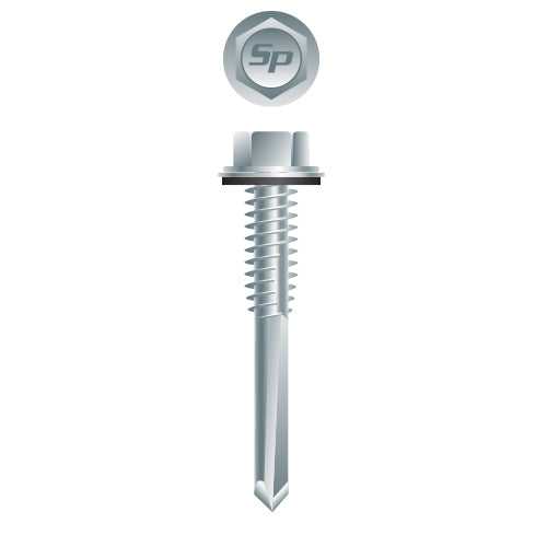 HA54 - Strong-Point Unslotted Indented Hex Washer Head, Zinc Plated with 9/16 O.D. Bonded Washer, 12-24 x 3, #5 Point, Box of 1,000
