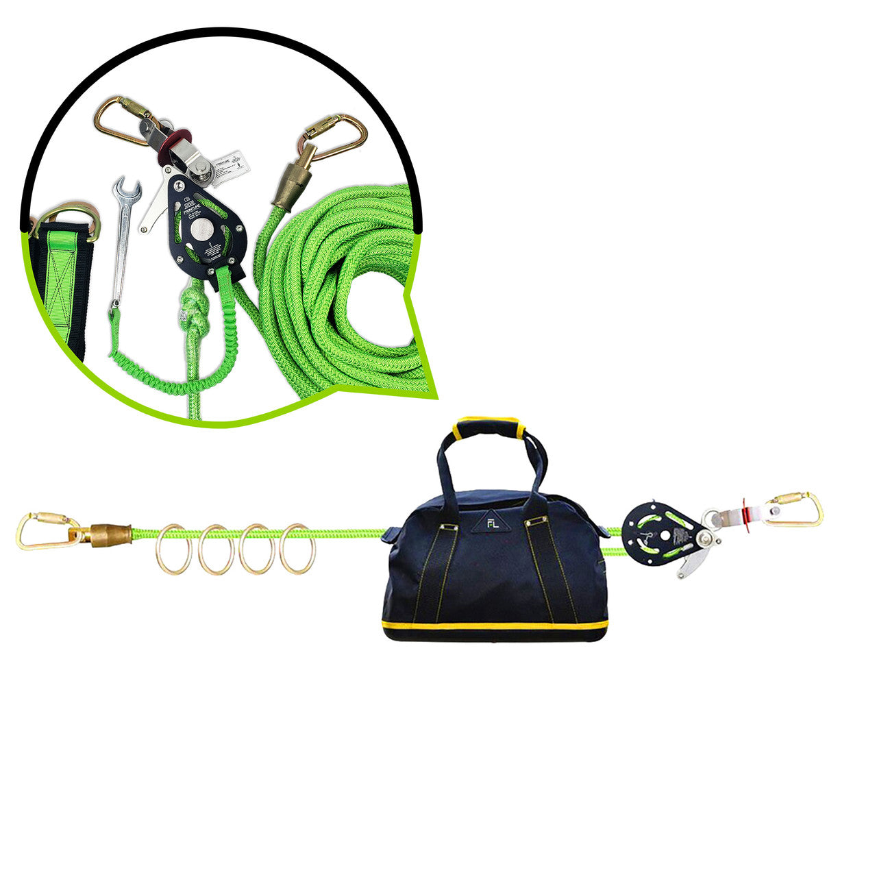 Frontline HLK1004 4-person 100' Adjustable Horizontal Lifeline System with 6' Anchor Straps