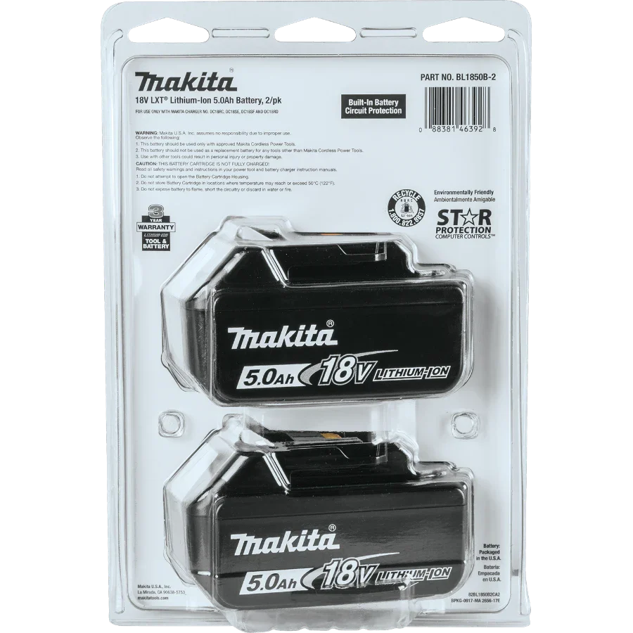 Makita BL1850B-2 18V LXT® Lithium‑Ion 5.0Ah Battery, 2/pk