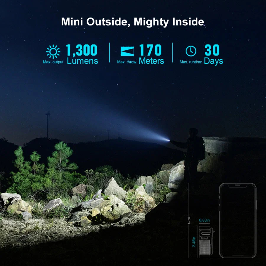 OLIGHT BATON4KITRGBU Baton 4 Powerful EDC Flashlight 1300 Lumens - Regal Blue - Premium (With Charging Case)