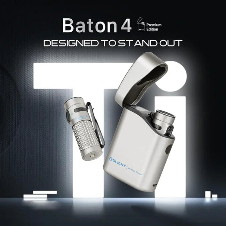 OLIGHT BATON4KITTI Baton 4 Powerful EDC Flashlight 1300 Lumens - Ti-Premium (With Charging Case)