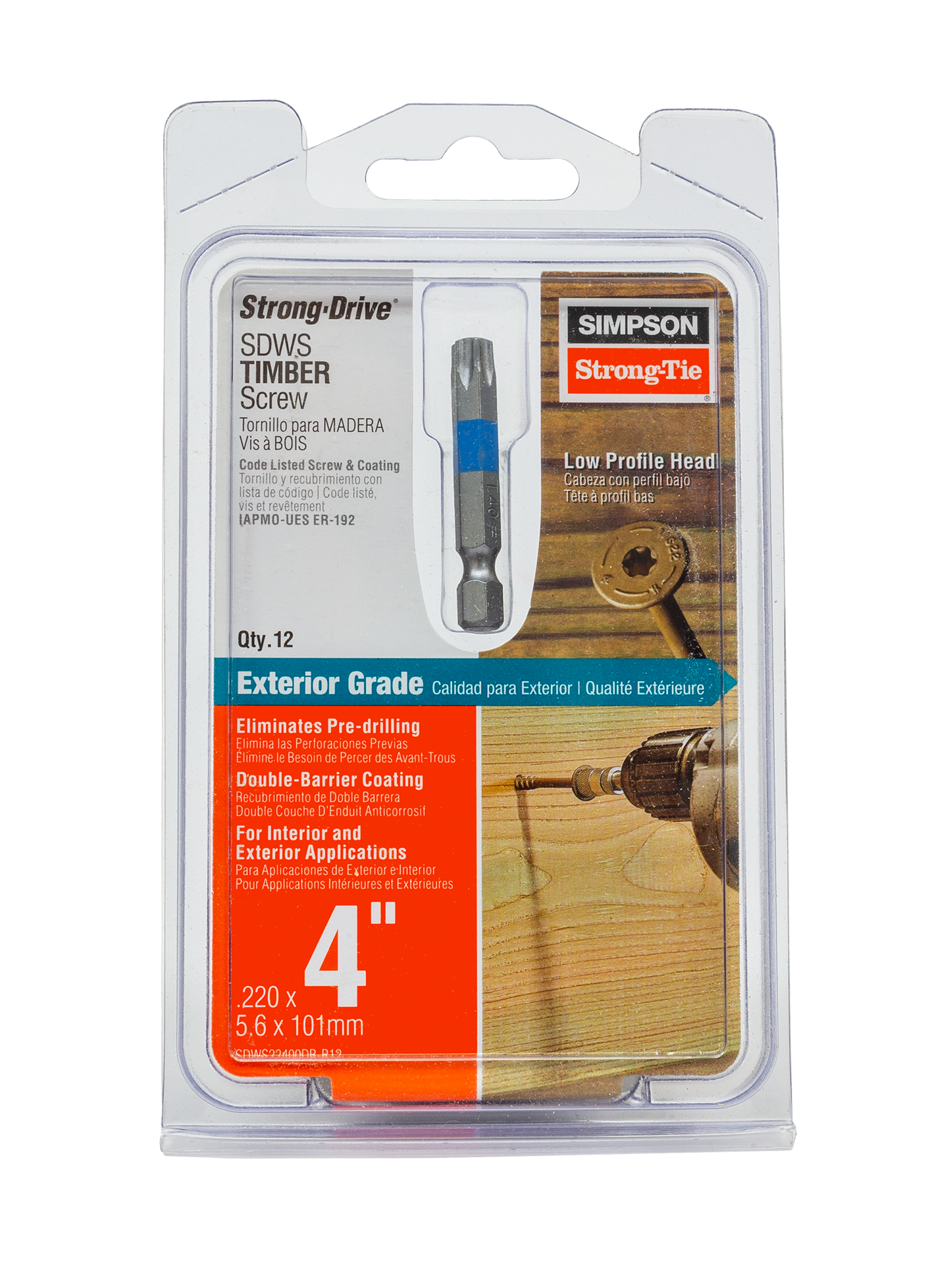 Simpson Strong-Tie SDWS22400DB-R12 Strong-Drive® SDWS™ TIMBER Screw (Exterior Grade) — 0.220 in. x 4 in. T40, Tan (12-Qty) (Pack of 860)