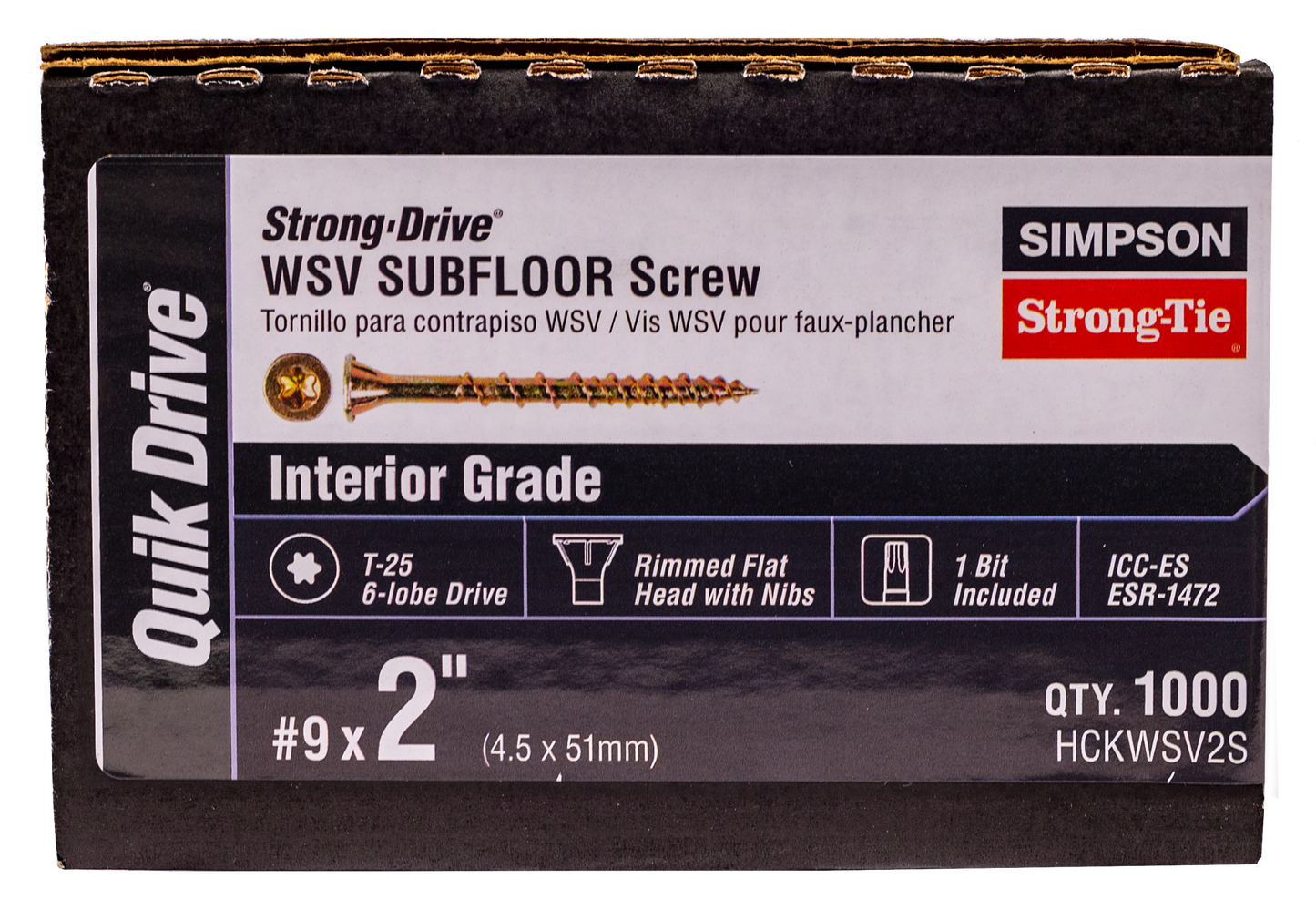 Simpson Strong-Tie HCKWSV2S Strong-Drive® WSV SUBFLOOR Screw (Collated) — #9 x 2 in. T25, Yellow Zinc (1000-Qty)