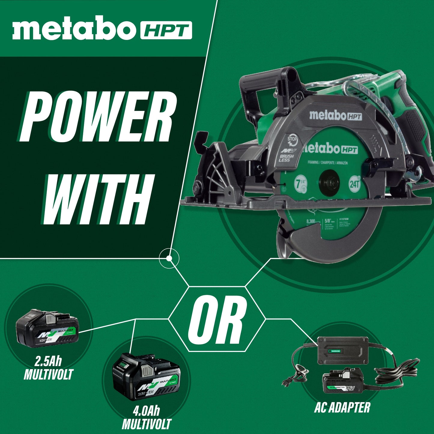 Sierra circular con mango trasero Metabo HPT C3607DWAM de 7-1/4 pulgadas