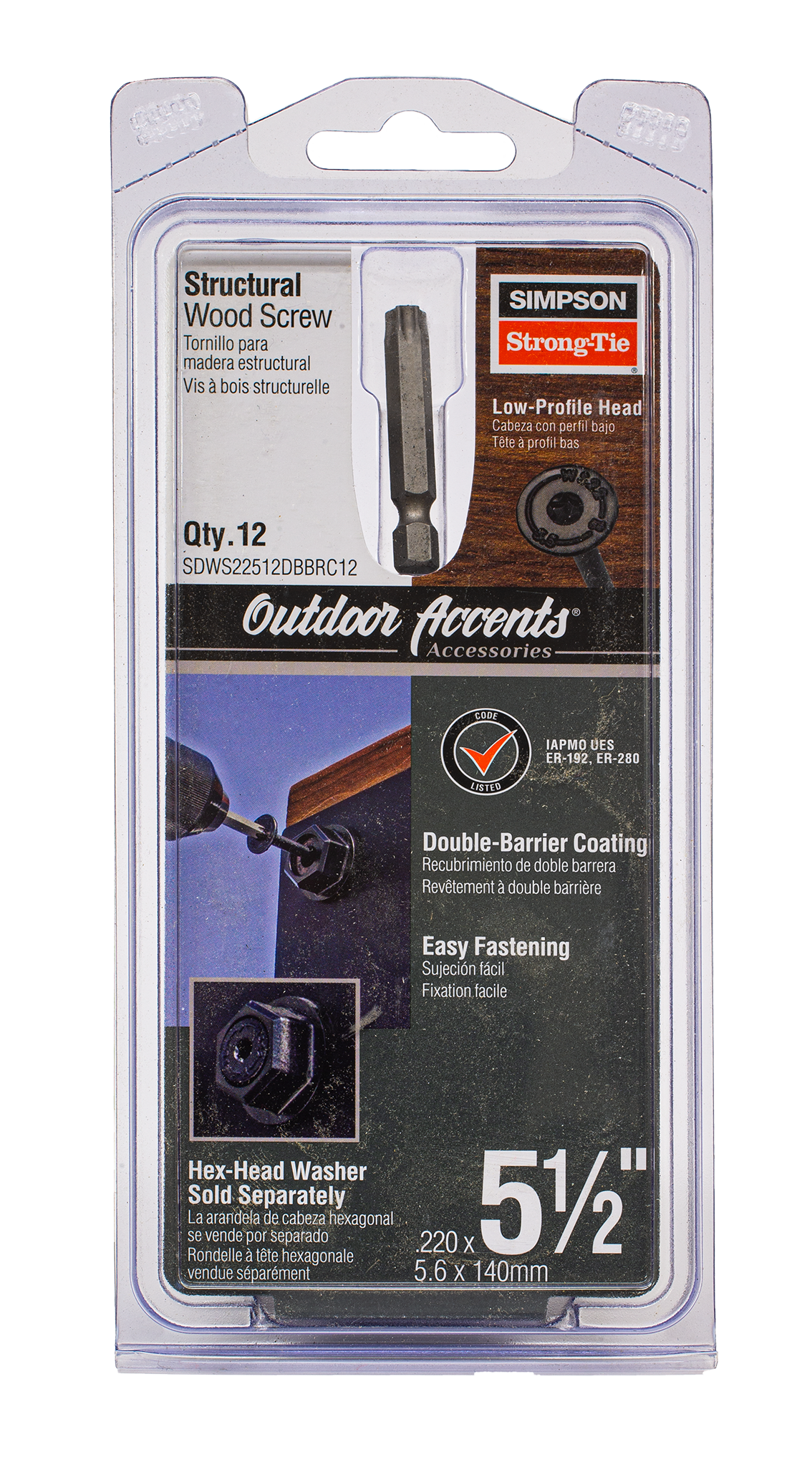 Simpson Strong-Tie SDWS22512DBBRC12 Outdoor Accents® Structural Wood Screw — .220 in. x 5-1/2 in. DB Coating, Black (12-Qty)