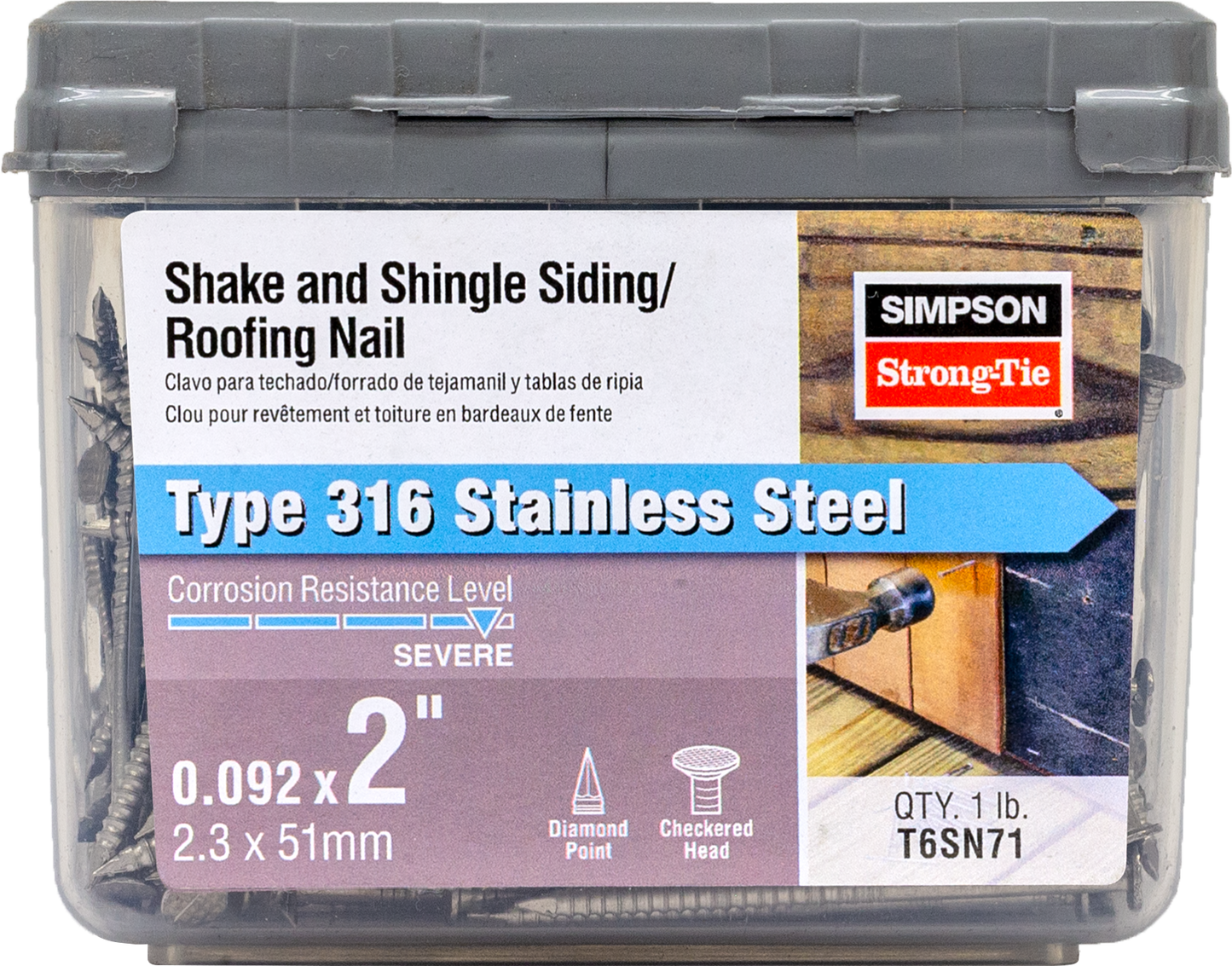 Simpson Strong-Tie T6SN71 Shake and Shingle Siding/Roofing Nail — 2 in. x .092 in. Type 316 (1 lb.) (Pack of 10)
