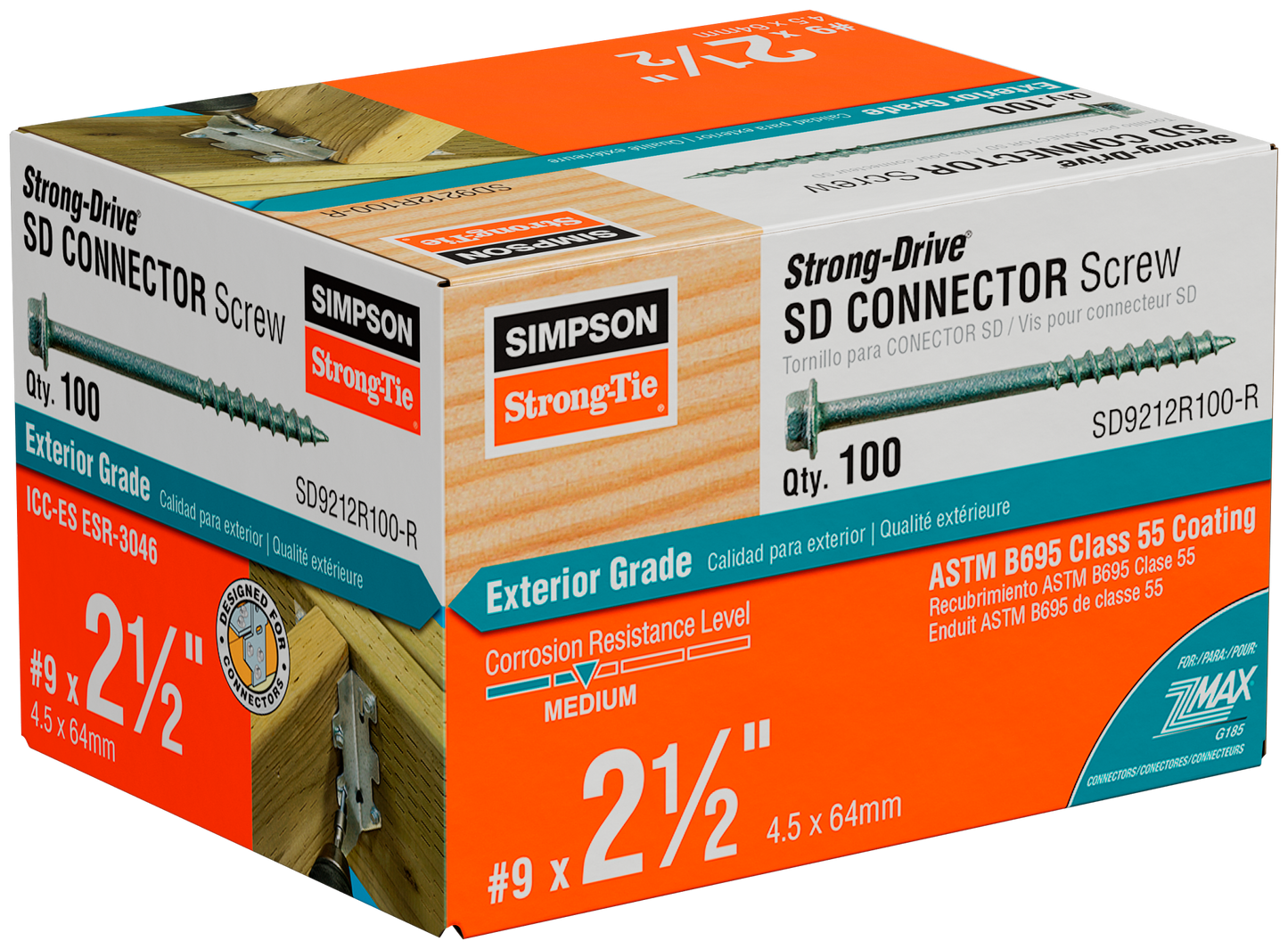 Simpson Strong-Tie SD9212R100-R Strong-Drive® SD CONNECTOR Screw — #9 x 2-1/2 in. 1/4-Hex Drive, Mech. Galv. (100-Qty) (Pack of 4)