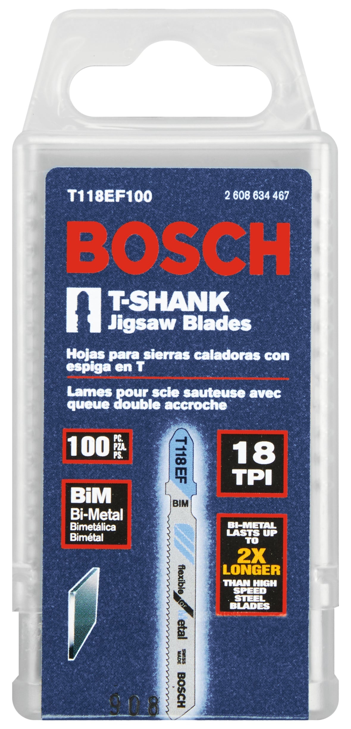Hojas de sierra caladora BOSCH T118EF de 5 piezas, 3-5/8 pulg., 14-18 dientes por pulgada, flexibles para metal, con vástago en T