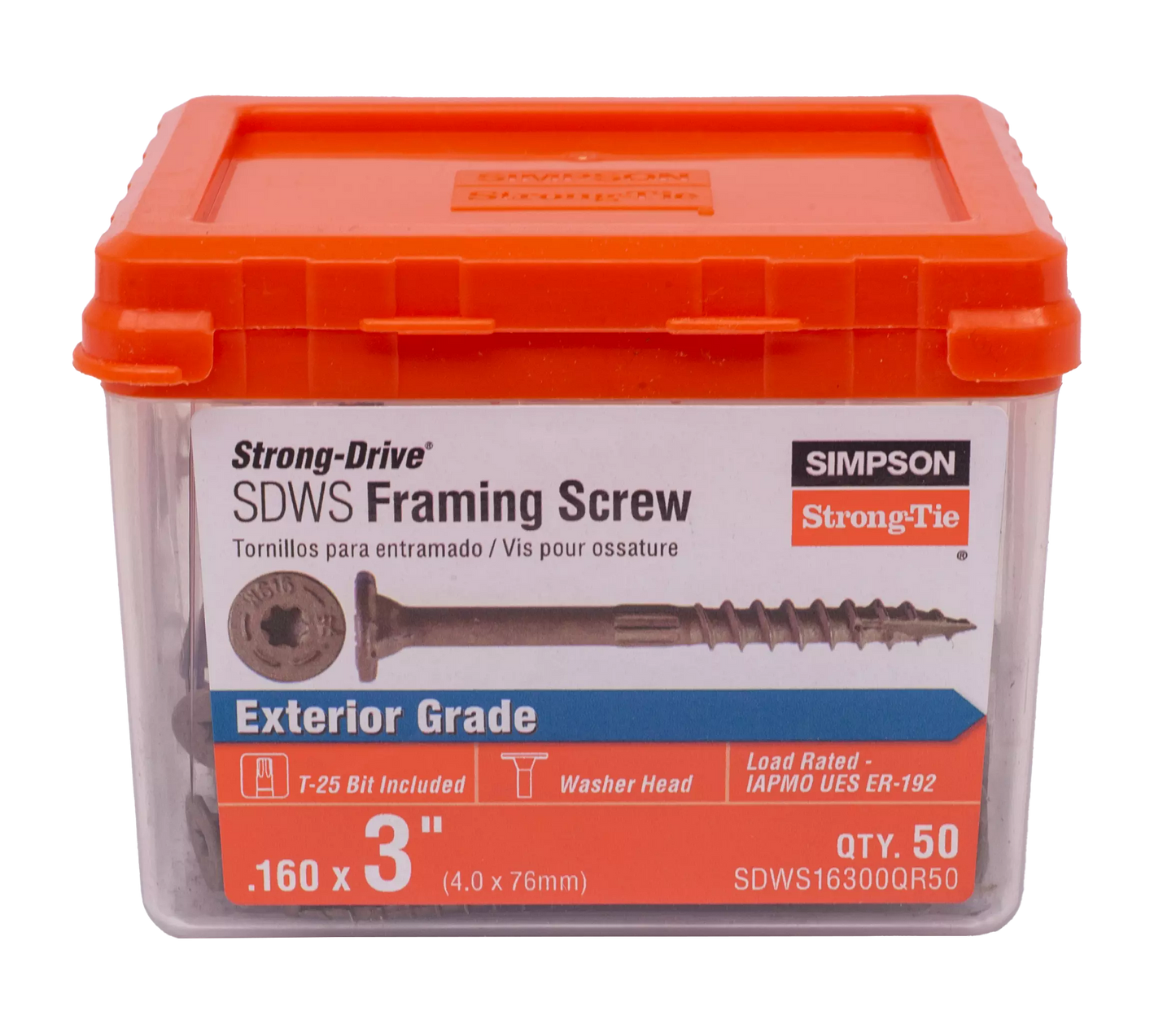 Simpson Strong-Tie SDWS16300QR50 Strong-Drive® SDWS™ FRAMING Screw — 0.160 in. x 3 in. T25, Quik Guard®, Tan (50-Qty)