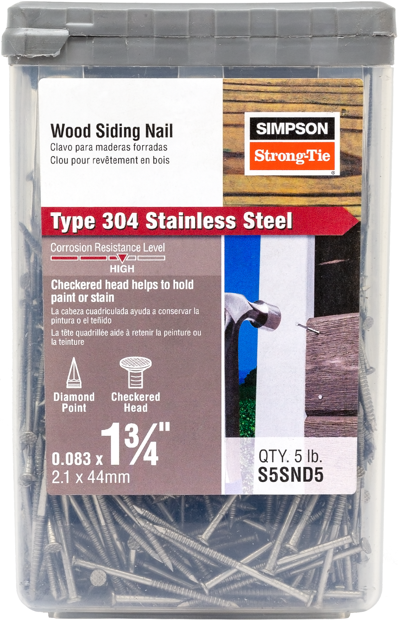Simpson Strong-Tie S5SND5 Wood Siding Nail — 1-3/4-in. x .083-in. Type 304 Stainless Steel (5 lb.)
