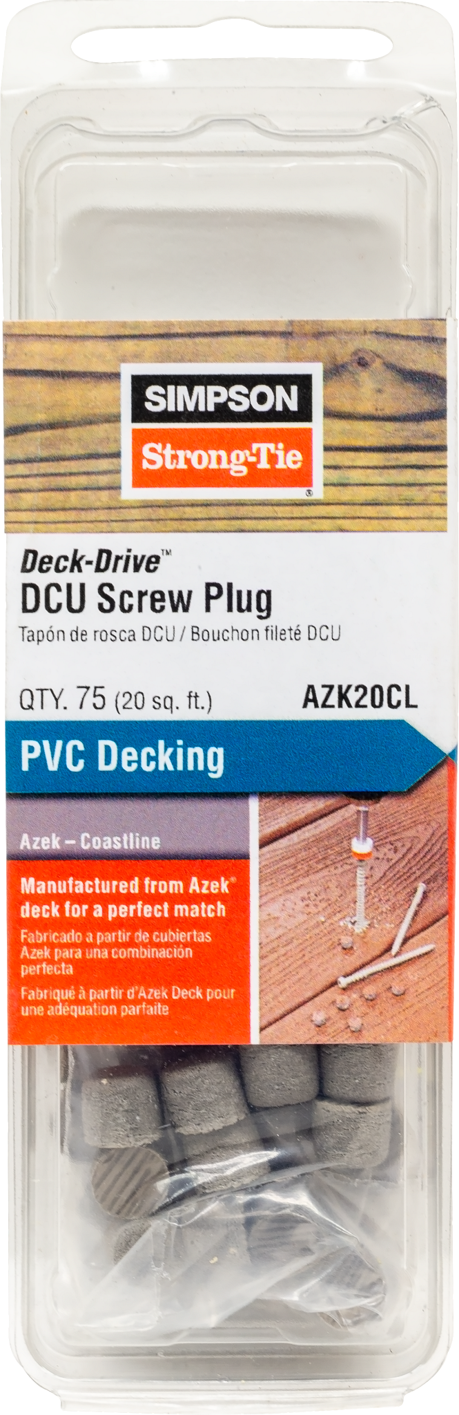 Simpson Strong-Tie AZK20CL Deck-Drive™ DCU Screw Plug — Azek Coastline (75-Qty) (Pack of 3240)