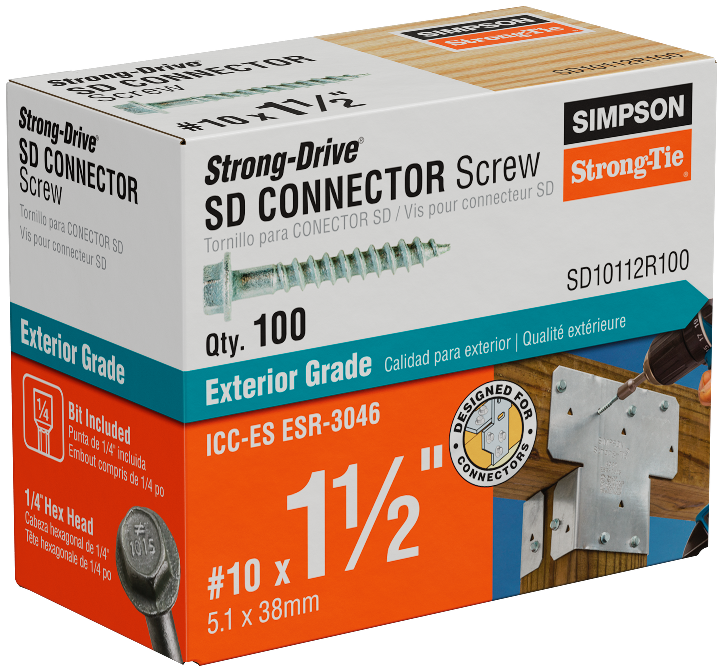 Simpson Strong-Tie SD10112R100 Strong-Drive® SD CONNECTOR Screw — #10 x 1-1/2 in. 1/4-Hex Drive, Mech. Galv. (100-Qty) (Pack of 1360)
