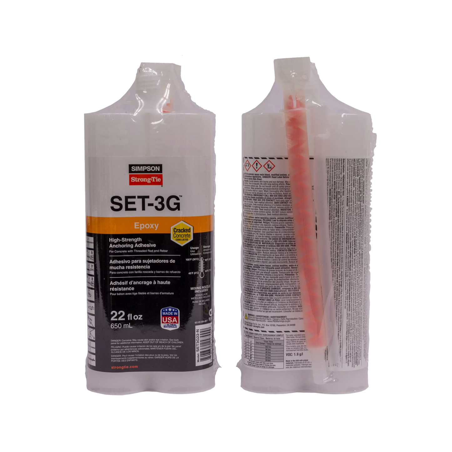 Simpson Strong-Tie SET3G22-N SET-3G® 22 oz. High-Strength Epoxy Adhesive w/ Nozzle and Extension