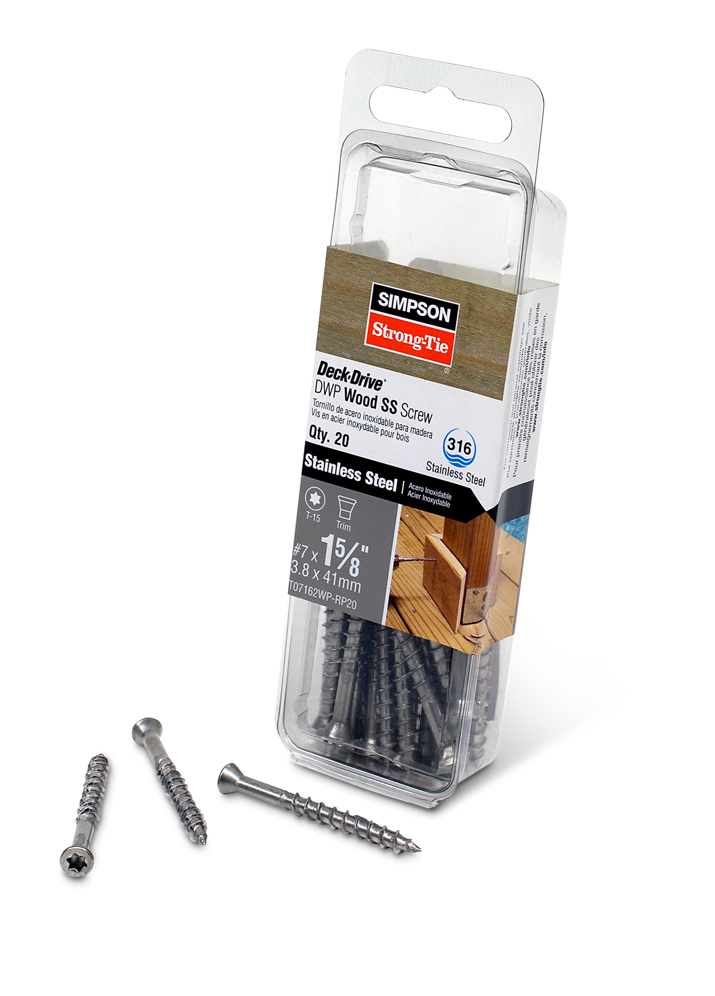 Simpson Strong-Tie T07162WP-RP20 Deck-Drive™ DWP WOOD SS Screw — #7 x 1-5/8 in. T-15, Trim Head, Type 316 (20-Qty) (Pack of 3240)
