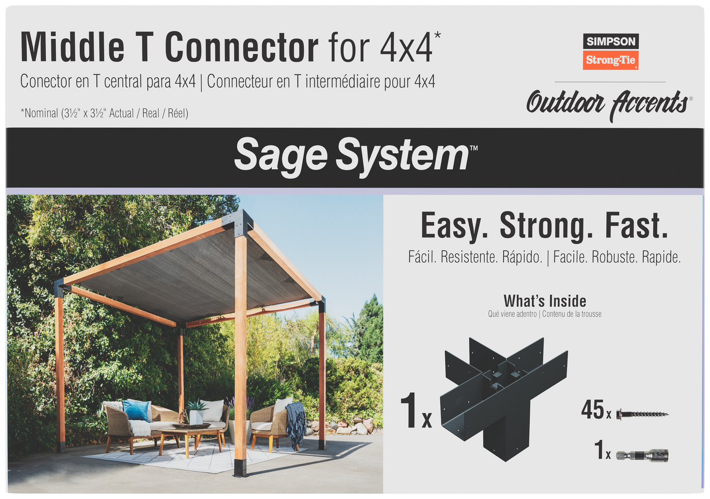 Simpson Strong-Tie SAGE-T44-KT1 Outdoor Accents® Sage System™ Black Powder-Coated Middle-T Connector for 4x4 with Screws