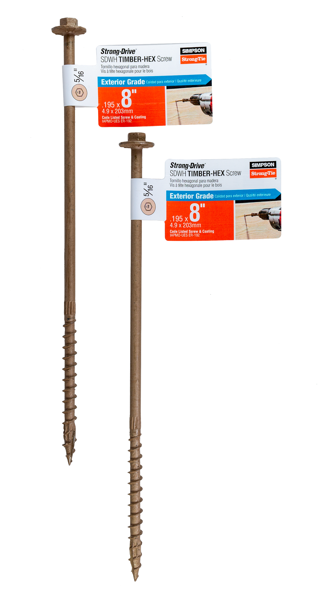 Simpson Strong-Tie SDWH19800DB-RP1 Strong-Drive® SDWH™ TIMBER-HEX Screw — 0.195 in. x 8 in. 5/16 Hex, DB Coating (Pack of 40)