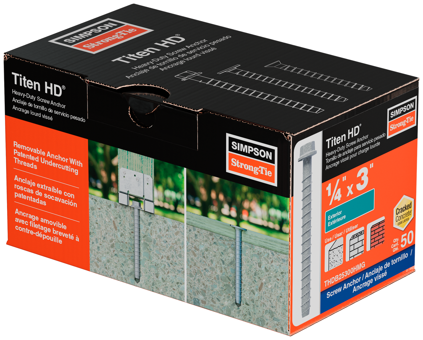 Simpson Strong-Tie THDB25300HMG Titen HD® 1/4 in. x 3 in. Mechanically Galvanized Heavy-Duty Screw Anchor (50-Qty)