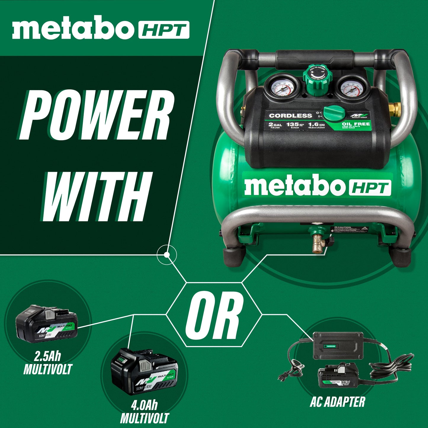 Compresor inalámbrico Metabo HPT EC36DAQ4M de 36 V y 2 galones