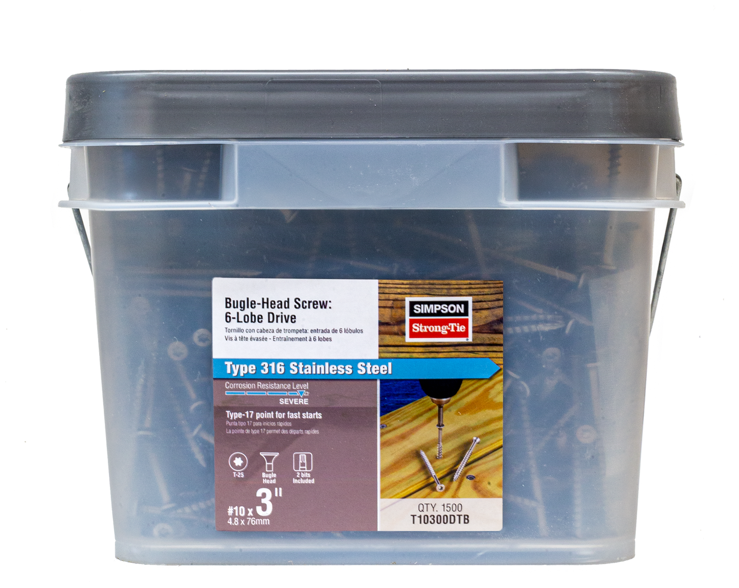 Simpson Strong-Tie T10300DTB Bugle-Head Wood Screw, 6-Lobe Drive — #10 x 3-in. T25, Type 316 (1500-Qty)