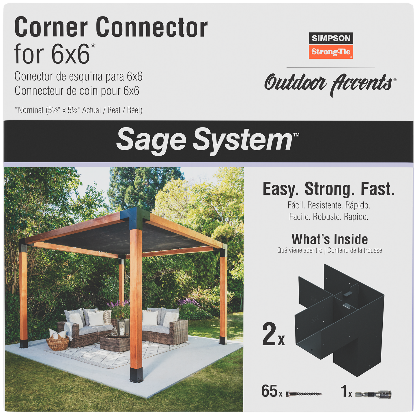 Simpson Strong-Tie SAGE-C66-KT2 Outdoor Accents® Sage System™ Black Powder-Coated Corner Connector for 6x6 with Screws (2-Qty)