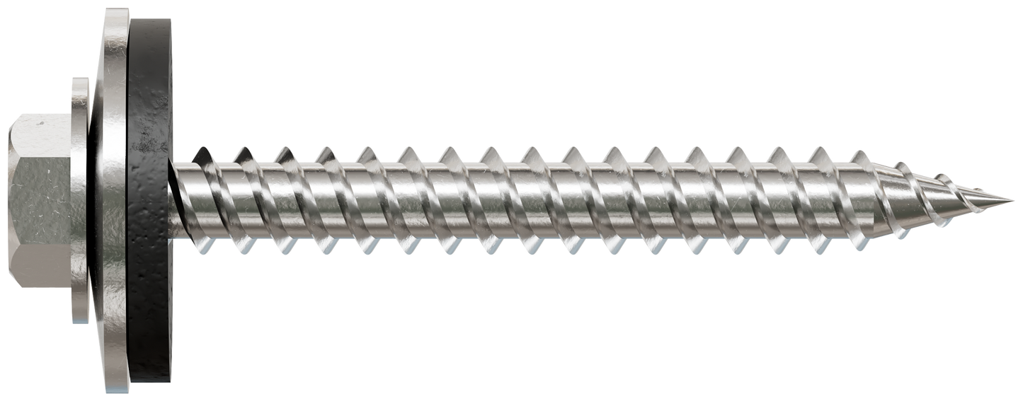 Simpson Strong-Tie T09150HWAC Metal-Panel Screw with EPDM Washer — #9 x 1-1/2 in. Hex Head, Type 316 (100-Qty)