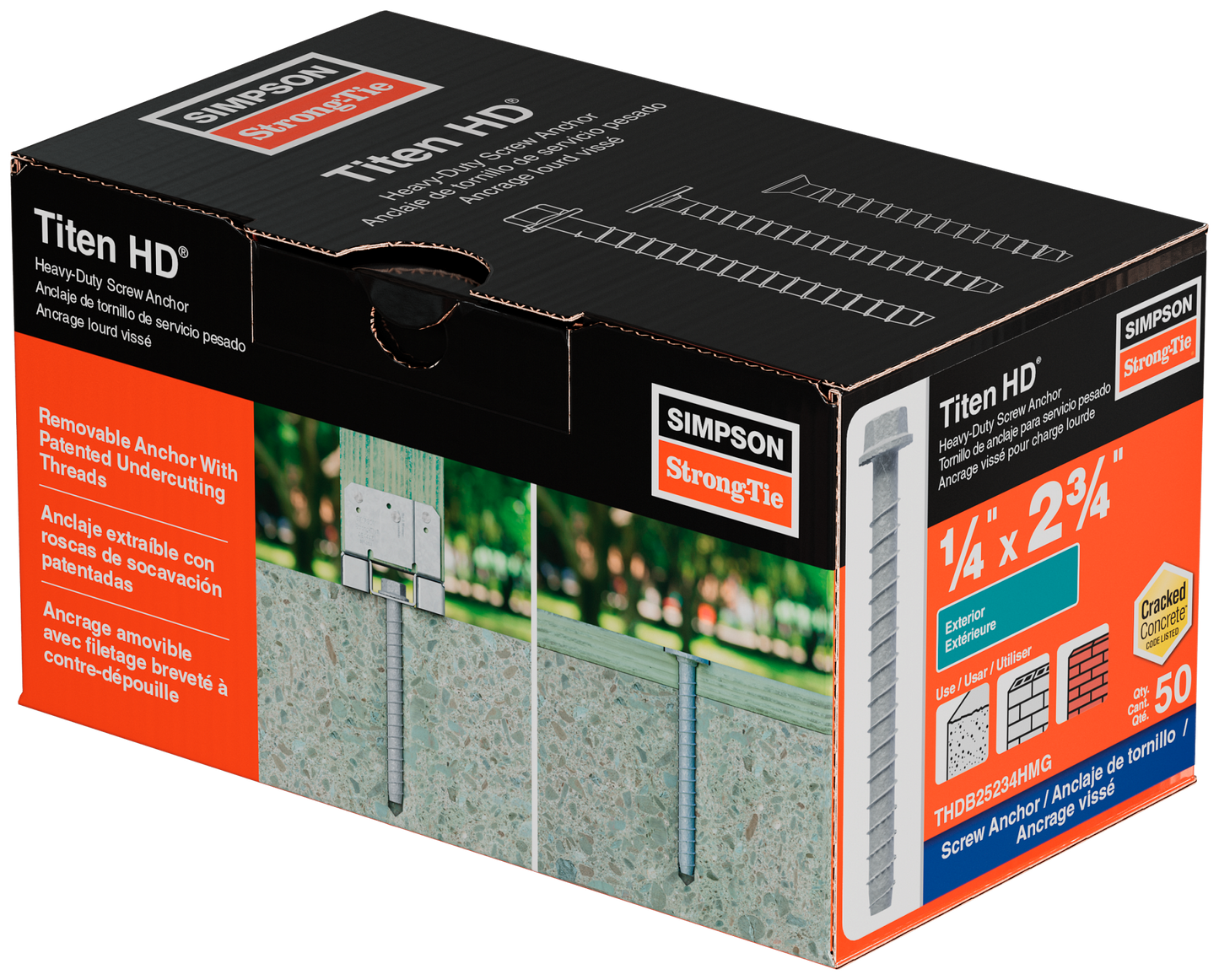 Simpson Strong-Tie THDB25234HMG Titen HD® 1/4 in. x 2-3/4 in. Mechanically Galvanized Heavy-Duty Screw Anchor (50-Qty)