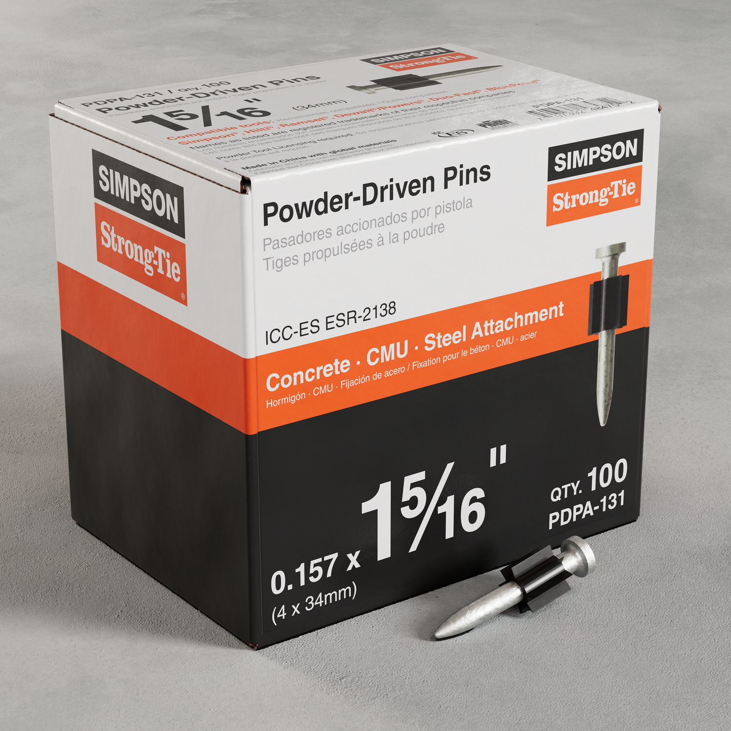 Simpson Strong-Tie PDPA-131 PDPA .157 in. x 1-5/16 in. Powder-Actuated Pin (100-Qty) (Pack of 10)