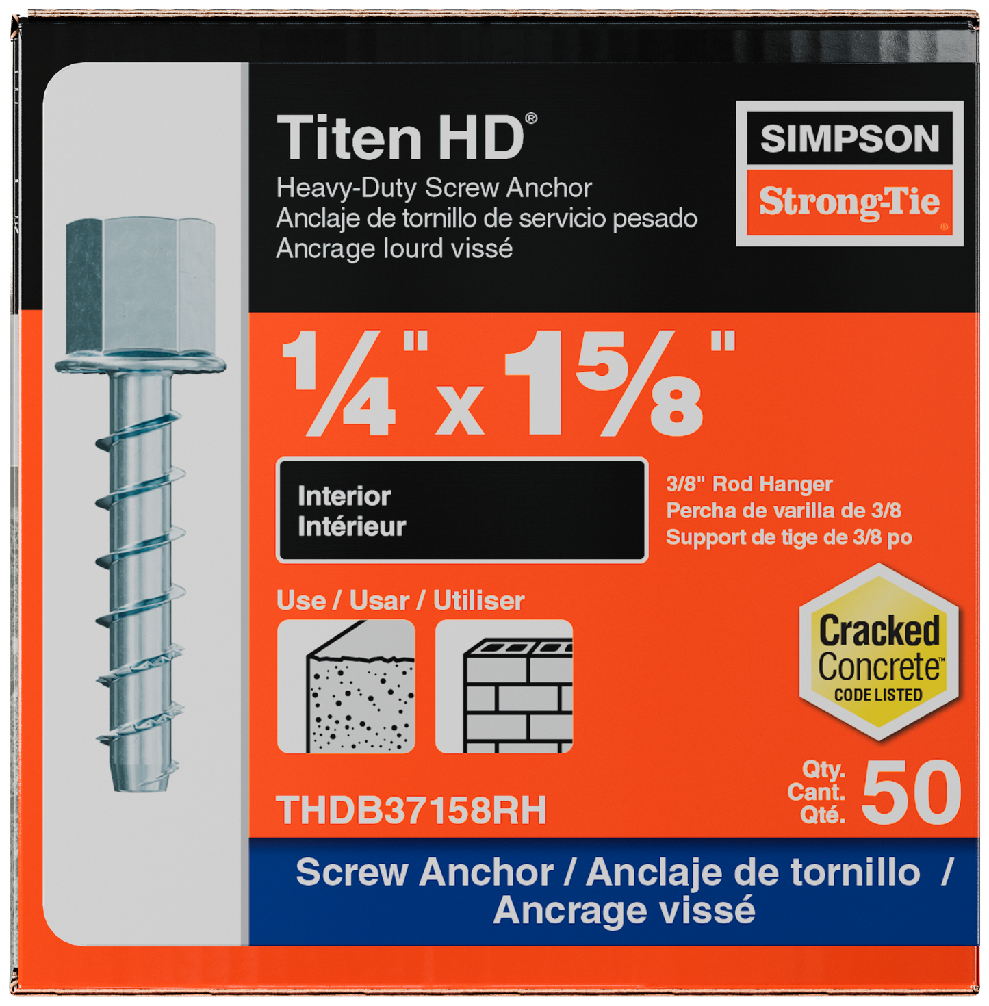 Simpson Strong-Tie THDB37158RH Titen HD® 1/4 in. x 1-5/8 in. Threaded Rod Hanger for 3/8 in. Rod (50-Qty) (Pack of 300)