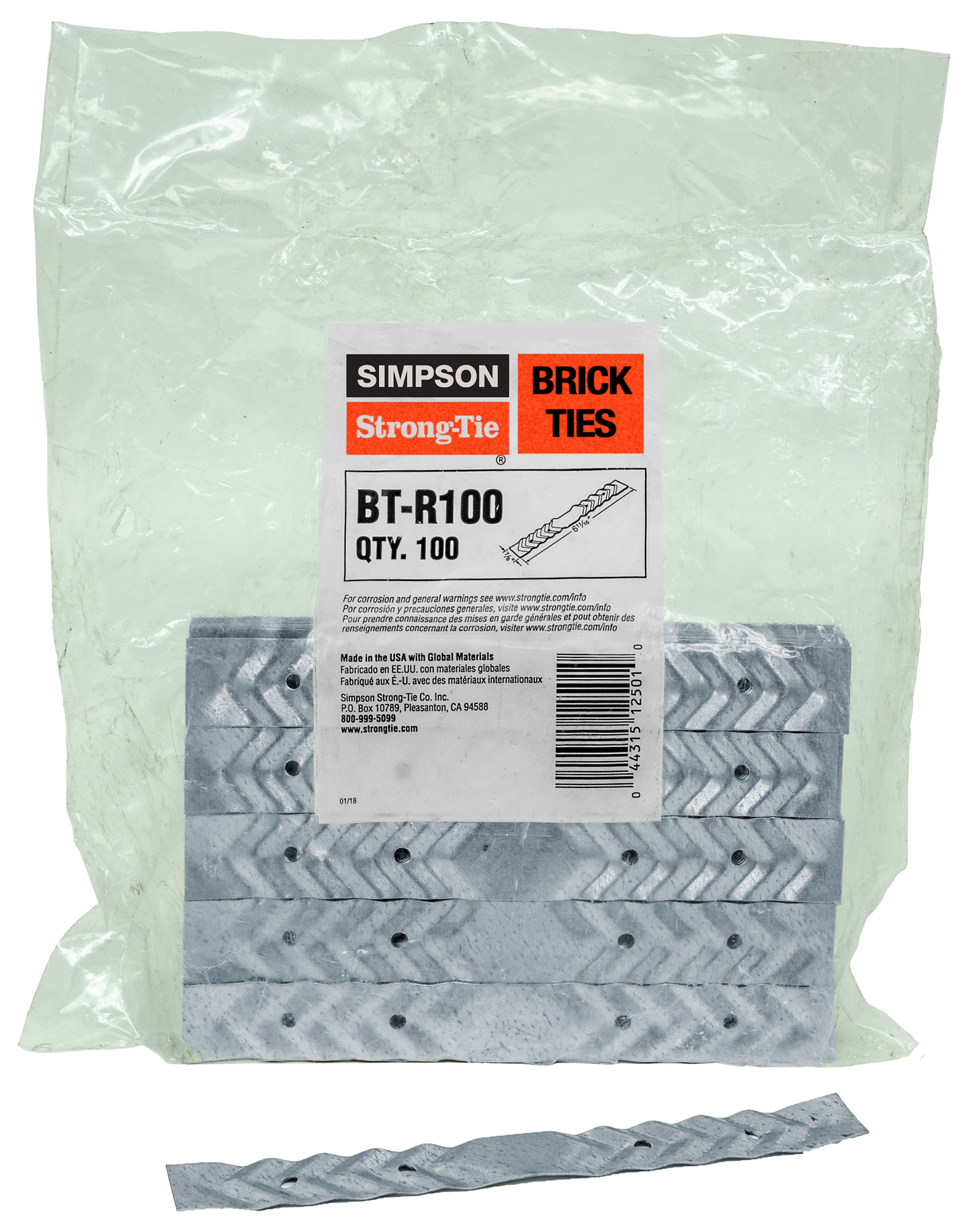 Simpson Strong-Tie BT-R100 BT 22-Gauge Galvanized Brick Tie (100-Qty) (Pack of 5)