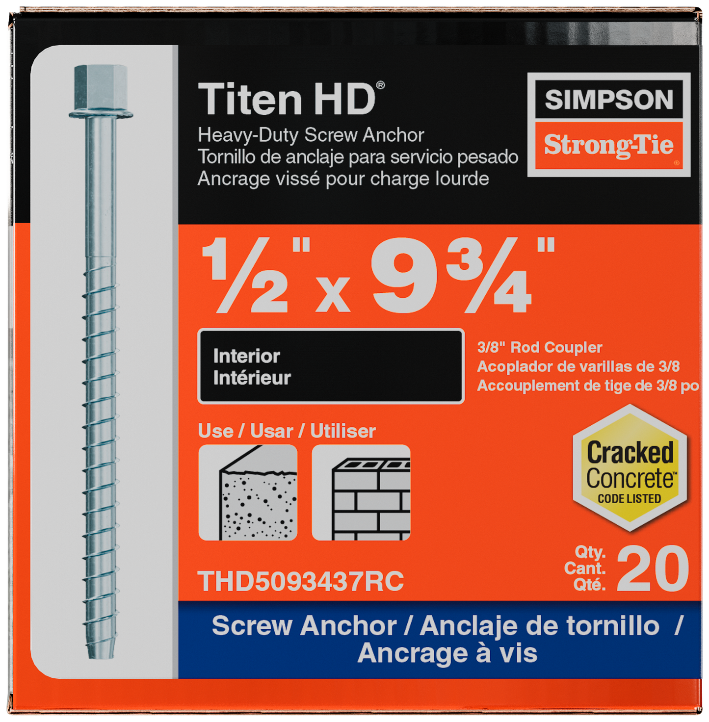 Simpson Strong-Tie THD5093437RC Titen HD® 1/2 in. x 9-3/4 in. Rod Coupler for 3/8 in. Rod (20-Qty) (Pack of 144)