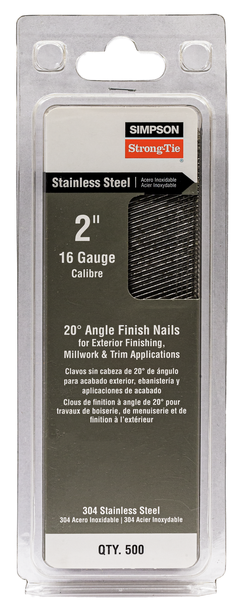 Simpson Strong-Tie S16N200PFB 20° Angle, Adhesive Collation, T-Style Head, 16-Gauge Finishing Nail — 2 in. Type 304 (500-Qty)