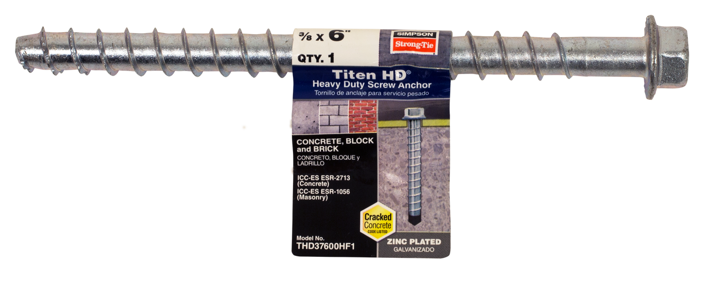 Simpson Strong-Tie THD37600HF1 Titen HD® 3/8 in. x 6 in. Heavy-Duty Screw Anchor (Pack of 20)