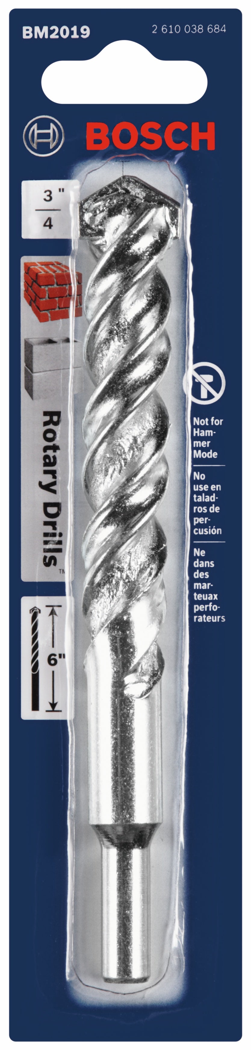 Broca rotativa de espiral rápida para mampostería BOSCH BM2019 de 3/4 pulg. x 4 pulg. x 6 pulg.