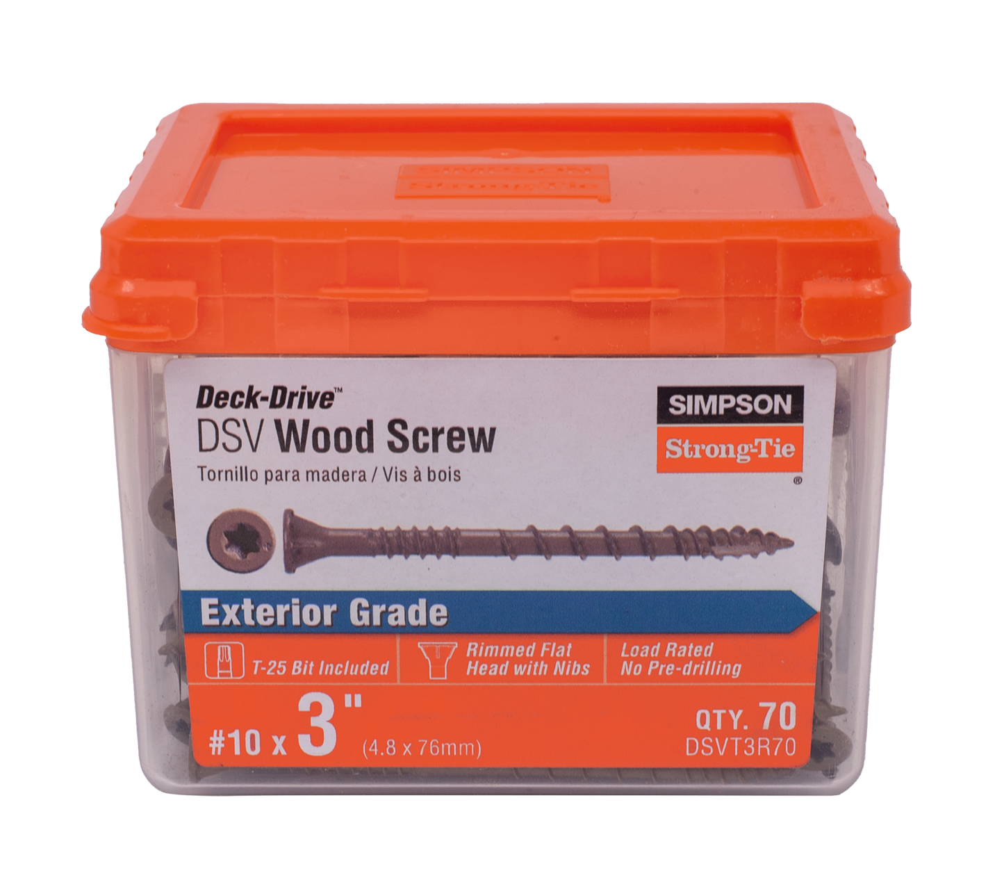 Simpson Strong-Tie DSVT3R70 Deck-Drive™ DSV WOOD Screw — #10 x 3 in. T25, Flat Head, Quik Guard®, Tan (70-Qty)