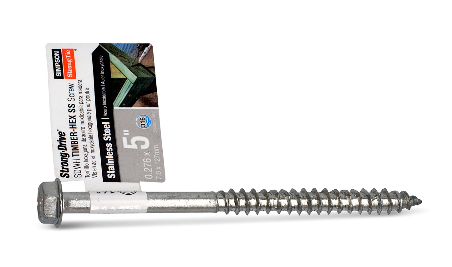 Simpson Strong-Tie SDWH27500SS-RP1 Strong-Drive® SDWH™ TIMBER-HEX SS Screw — 0.275 in. x 5 in. 1/2 Hex, Type 316 (Pack of 7200)