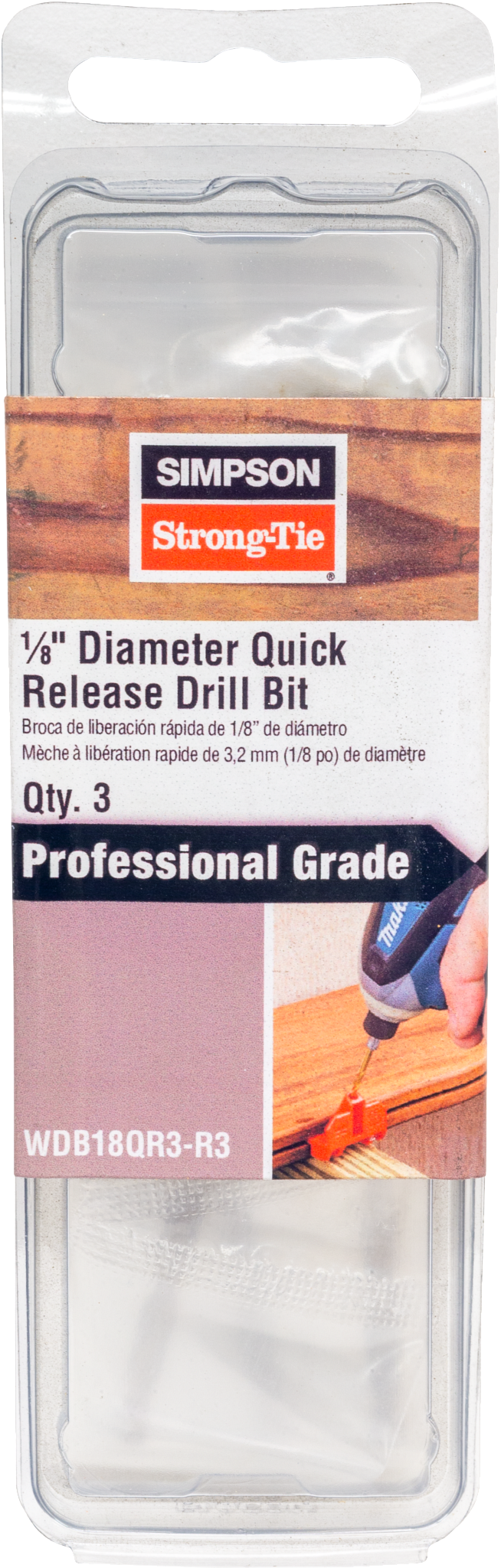 Simpson Strong-Tie WDB18QR3-R3 EB-TY® 1/8 in. x 3 in. Quick-Release Wood Drill Bit (3-Qty)