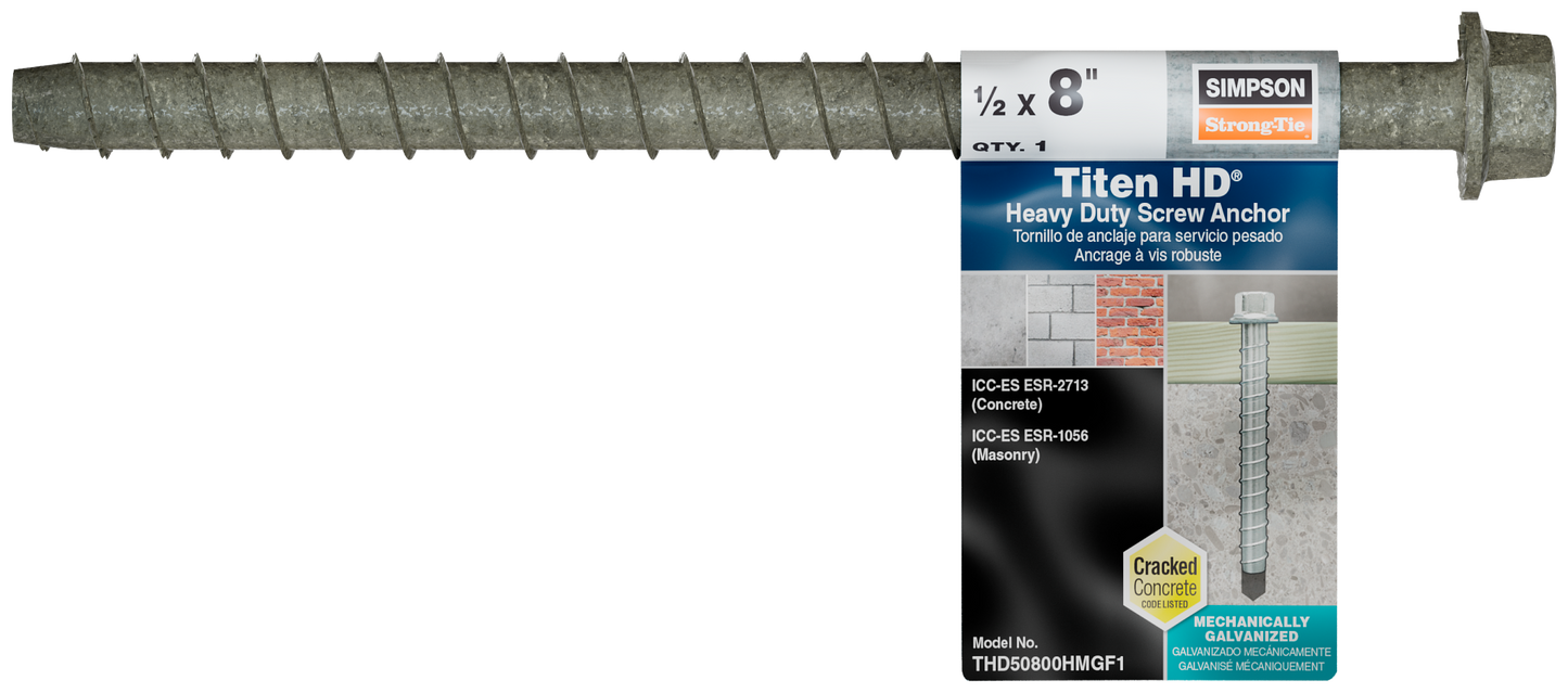 Simpson Strong-Tie THD50800HMGF1 Titen HD® 1/2 in. x 8 in. Mechanically Galvanized Heavy-Duty Screw Anchor (Pack of 15)