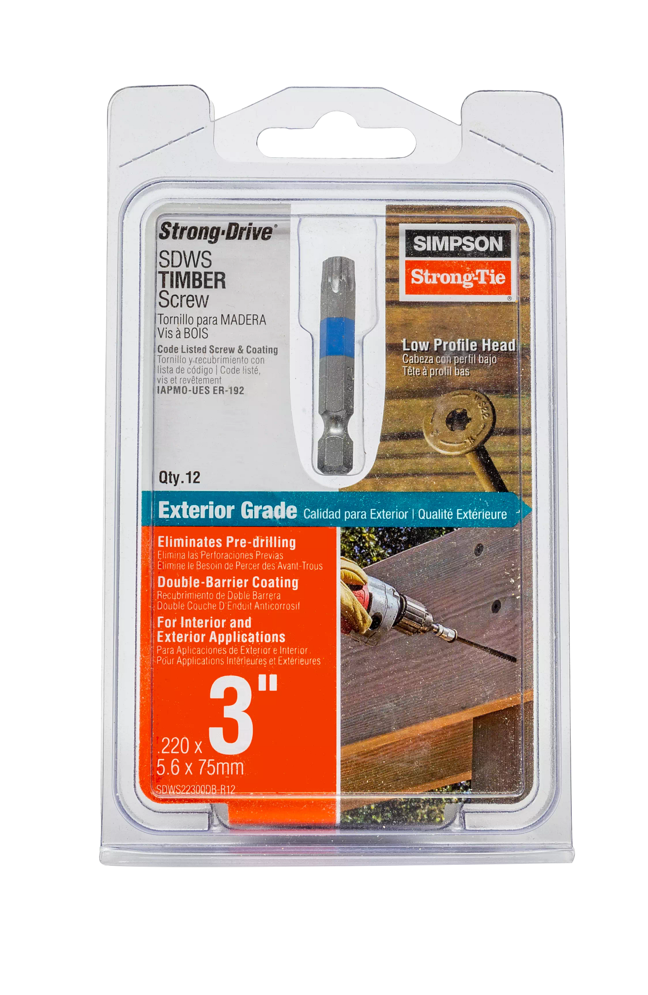 Simpson Strong-Tie SDWS22300DB-R12 Strong-Drive® SDWS™ TIMBER Screw (Exterior Grade) — 0.220 in. x 3 in. T40, Tan (12-Qty) (Pack of 5)