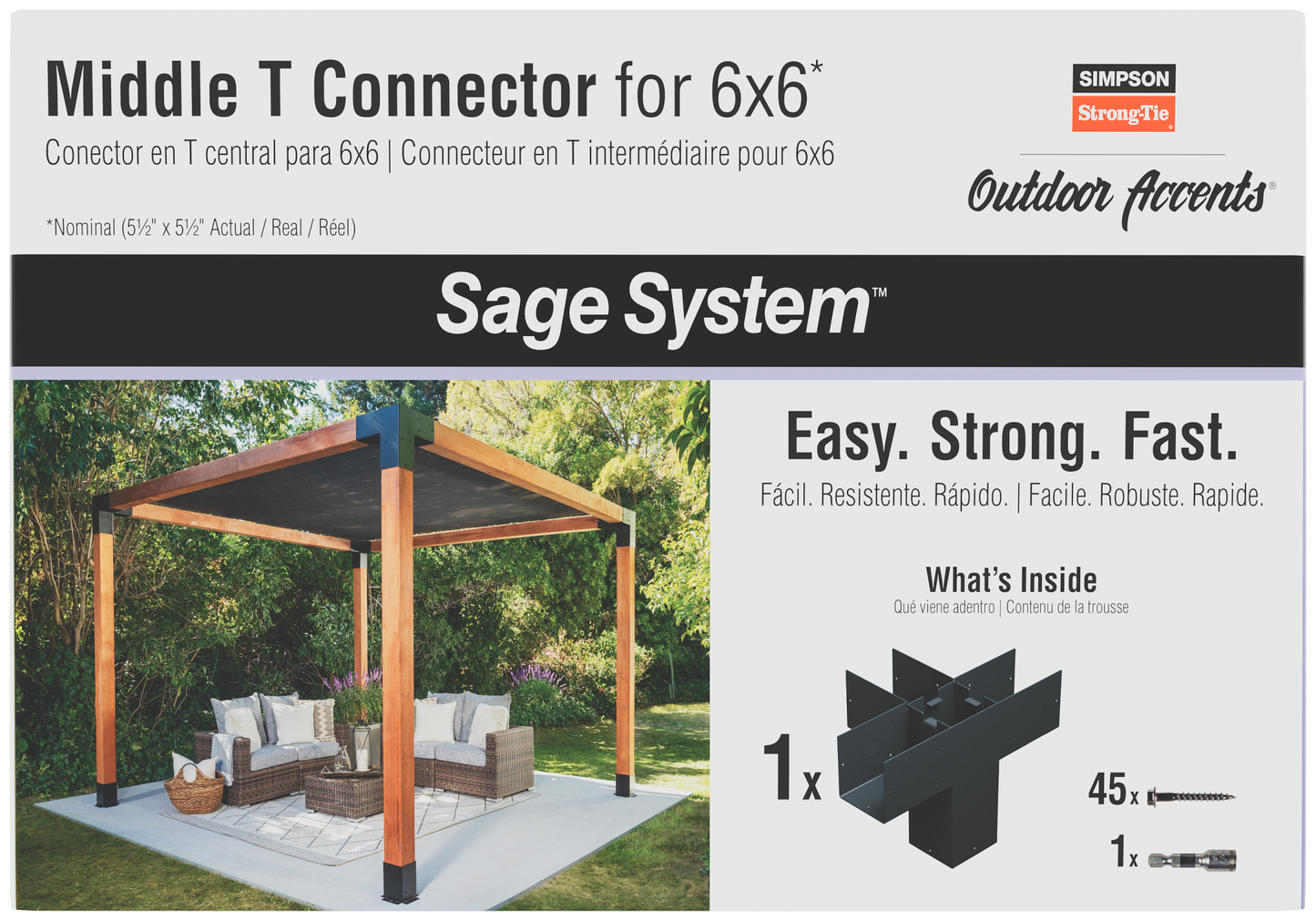 Simpson Strong-Tie SAGE-T66-KT1 Outdoor Accents® Sage System™ Black Powder-Coated Middle-T Connector for 6x6 with Screws