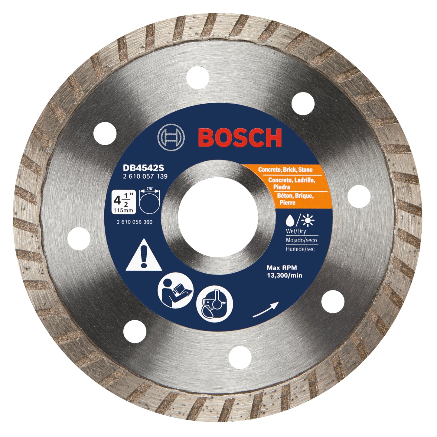 Hoja de diamante BOSCH DB4542S de 4-1/2 pulg. con borde turbo estándar para cortes suaves