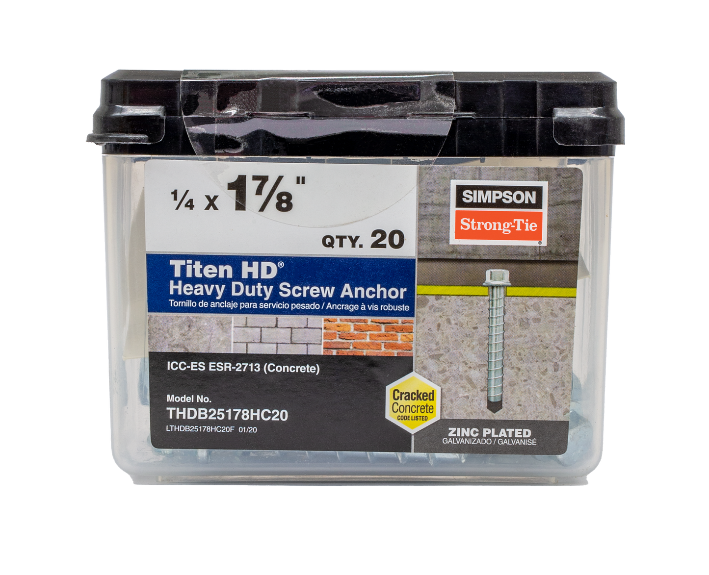 Simpson Strong-Tie THDB25178H Titen HD® 1/4 in. x 1-7/8 in. Heavy-Duty Screw Anchor (100-Qty) (Pack of 5)