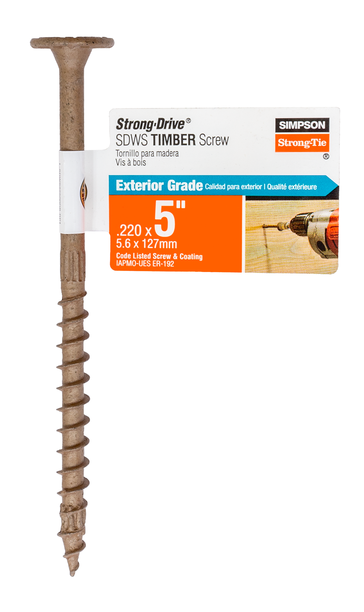 Simpson Strong-Tie SDWS22500DB-RP1 Strong-Drive® SDWS™ TIMBER Screw (Exterior Grade) — 0.220 in. x 5 in. T40, Tan