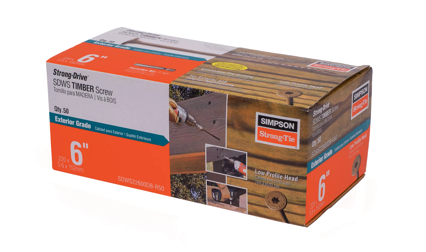 Simpson Strong-Tie SDWS22600DB-R50 Strong-Drive® SDWS™ TIMBER Screw (Exterior Grade) — 0.220 in. x 6 in. T40, Tan (50-Qty) (Pack of 6)