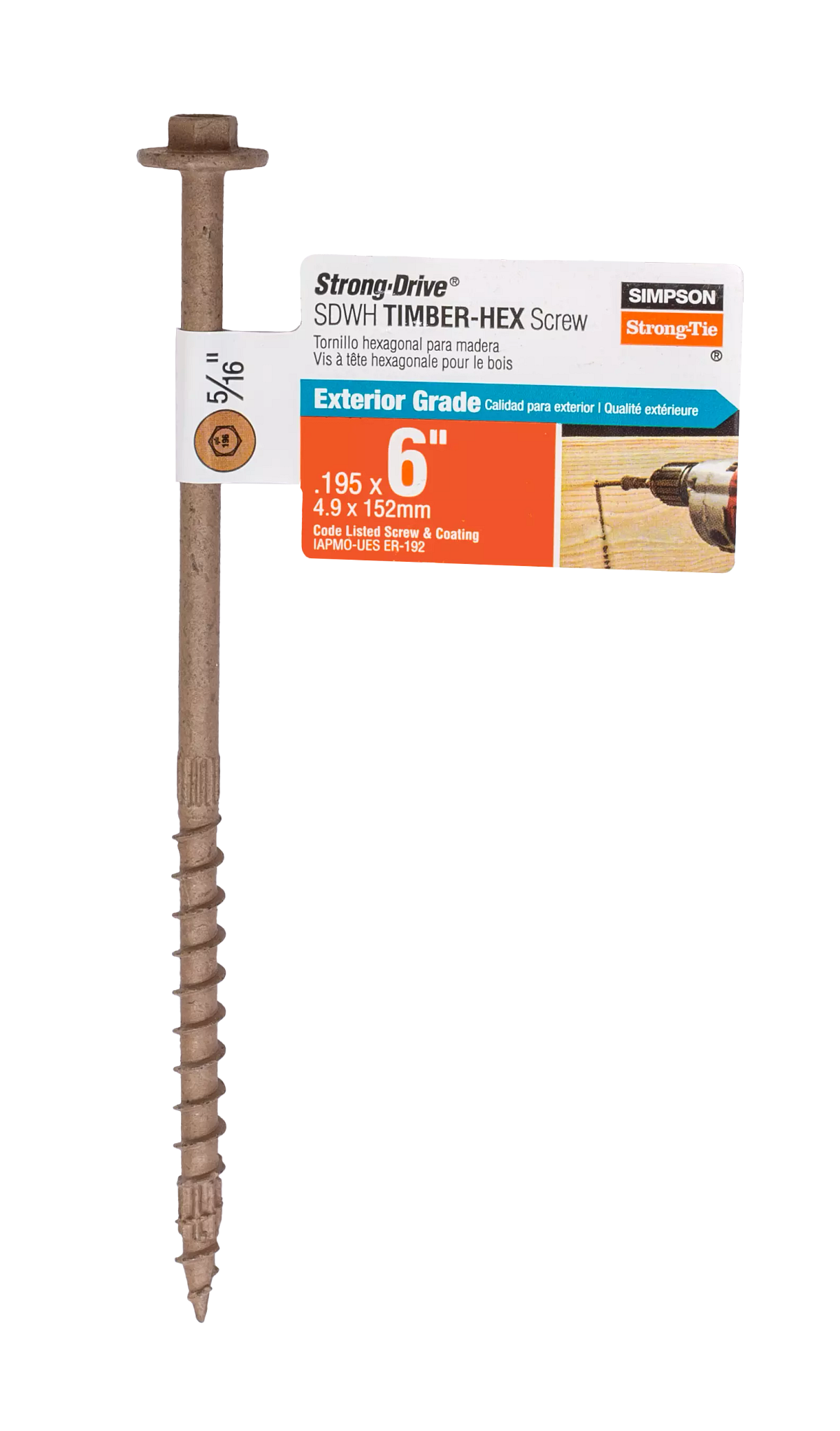 Simpson Strong-Tie SDWH19600DB-RP1 Strong-Drive® SDWH™ TIMBER-HEX Screw — 0.195 in. x 6 in. 5/16 Hex, DB Coating (Pack of 19840)