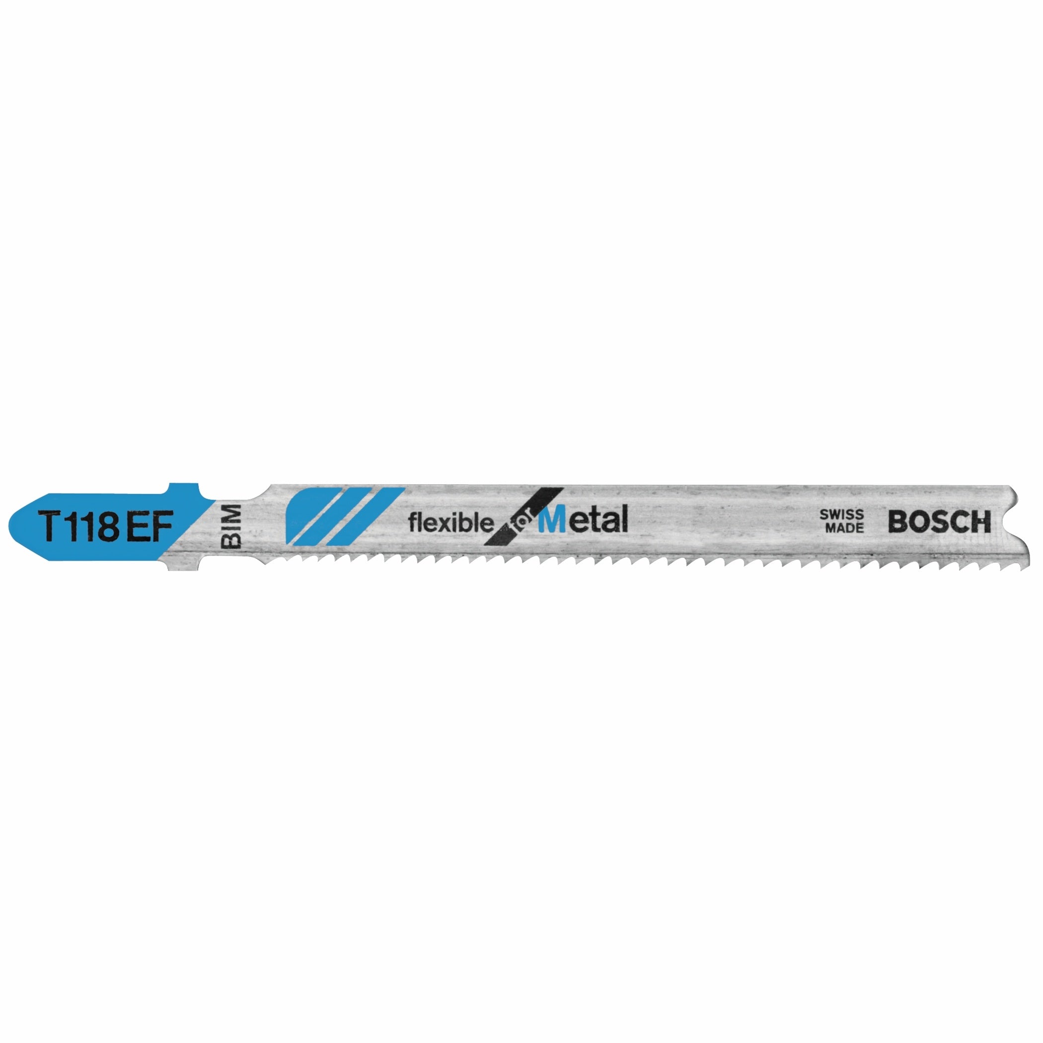 Hojas de sierra caladora BOSCH T118EF de 5 piezas, 3-5/8 pulg., 14-18 dientes por pulgada, flexibles para metal, con vástago en T