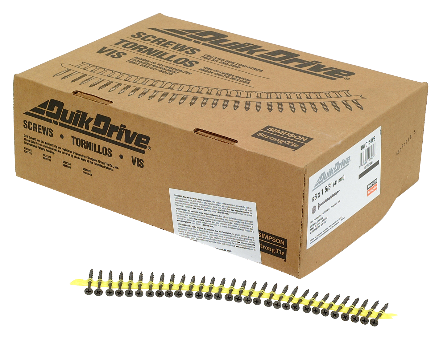 Simpson Strong-Tie DWC158PS DWC Drywall Screw (Collated) — #6 x 1-5/8 in. #2 Phillips Bugle-Head (2500-Qty) (Pack of 100)