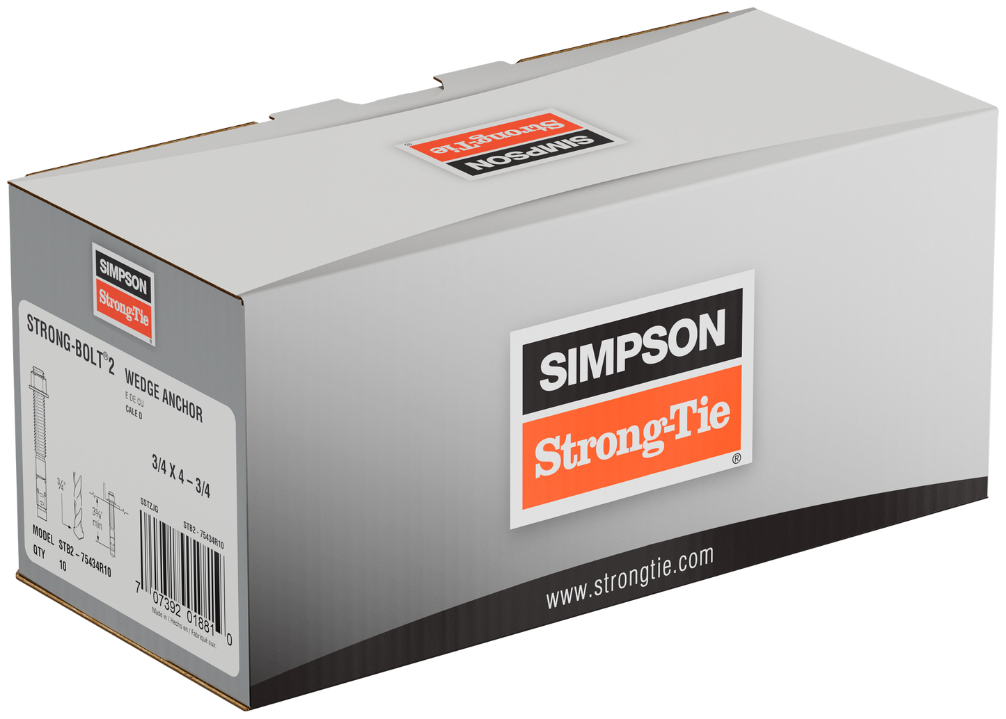 Simpson Strong-Tie STB2-75434R10 Strong-Bolt® 2 — 3/4 in. x 4-3/4 in. Wedge Anchor (10-Qty) (Pack of 300)